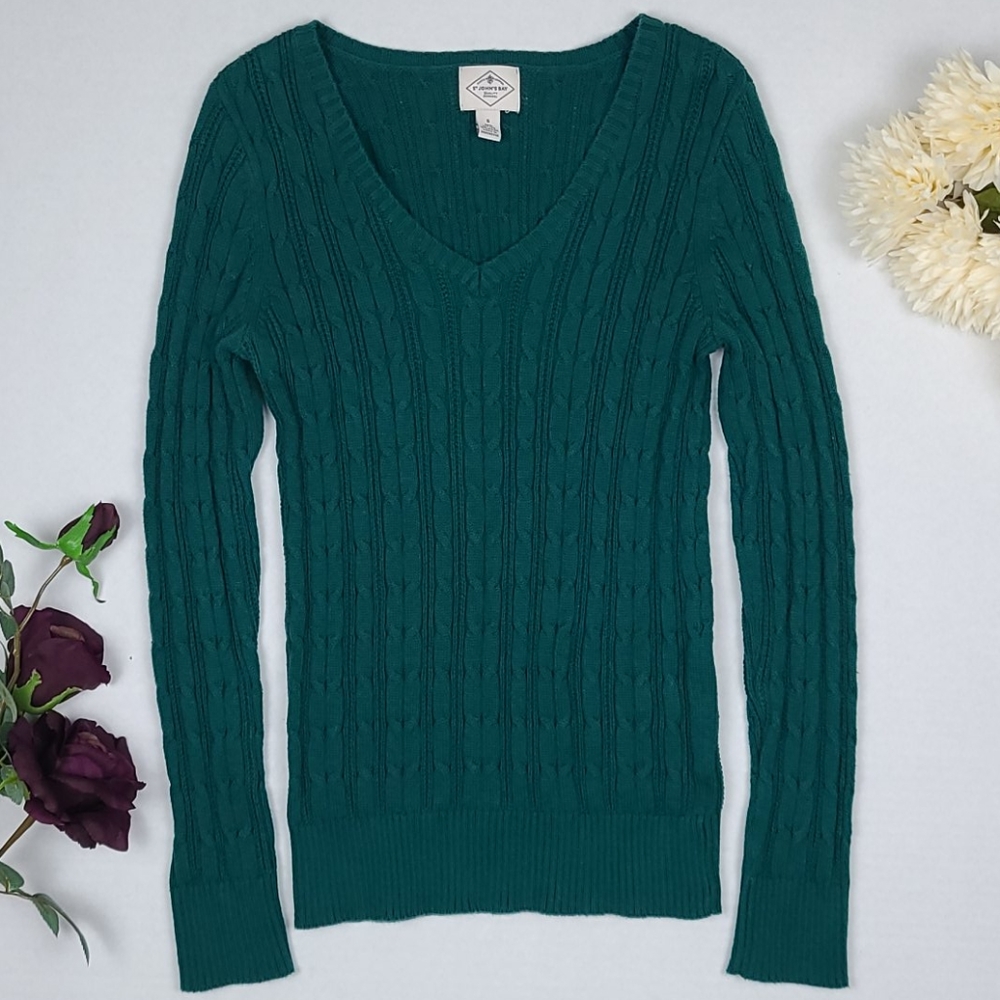 St Johns Bay Long Sleeve V-Neck Sweater Green S